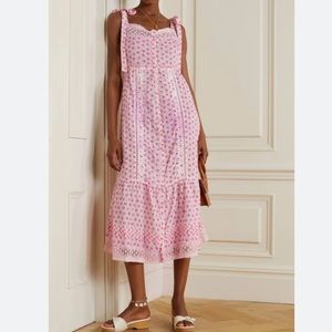 LoveShackFancy Carlyle Pink Floral Lace Details Full Button Front Midi Dress